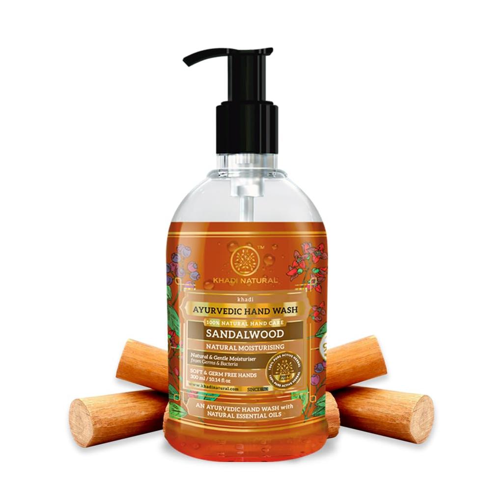 Khadi Natural Sandalwood Hand Wash 300 ml Paraben Free Gentle Cleansing Daily Hygiene For All Skin Types