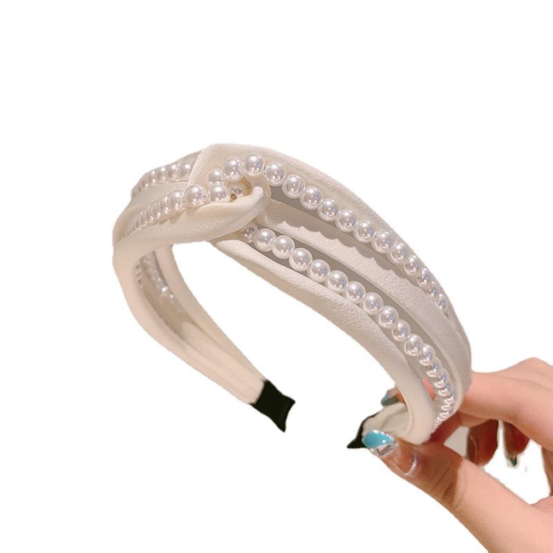 Корейская повязка на голову с широкими краями и плиссировкой из жемчуга — шикарный и уникальный стиль для женщин