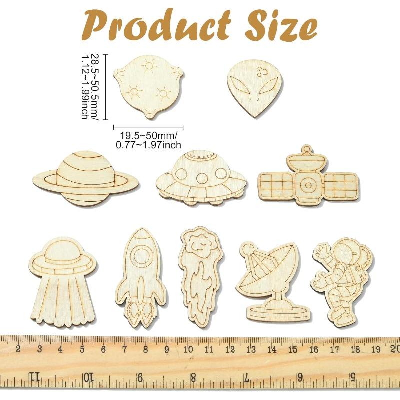 50pcs Space Theme Unfinished Blank Wooden Slices Astronaut Spacecraft Satellite Planet Crafts to Paint Wood Cutouts