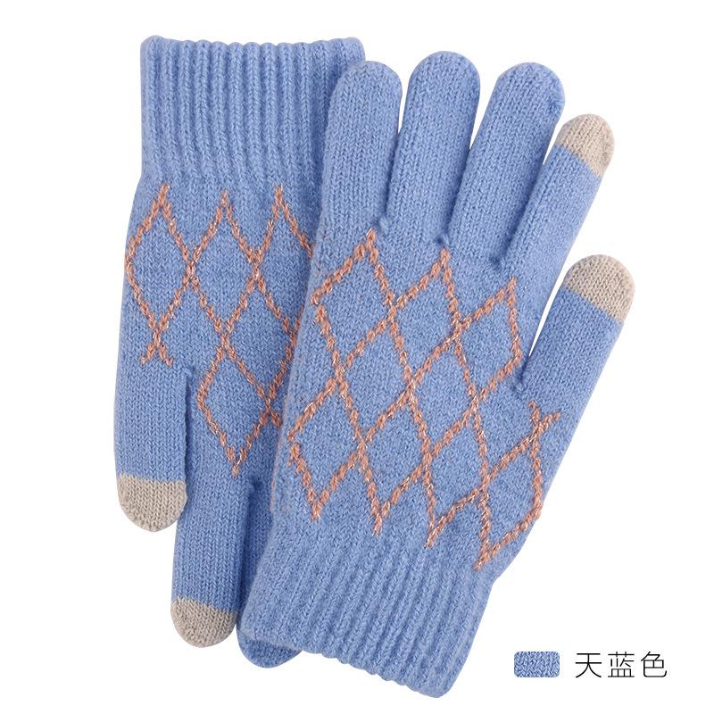 Теплые шерстяные перчатки с сенсорным экраном Зимние женские жаккардовые флисовые утолщенные пальчиковые вязаные перчатки лоток
