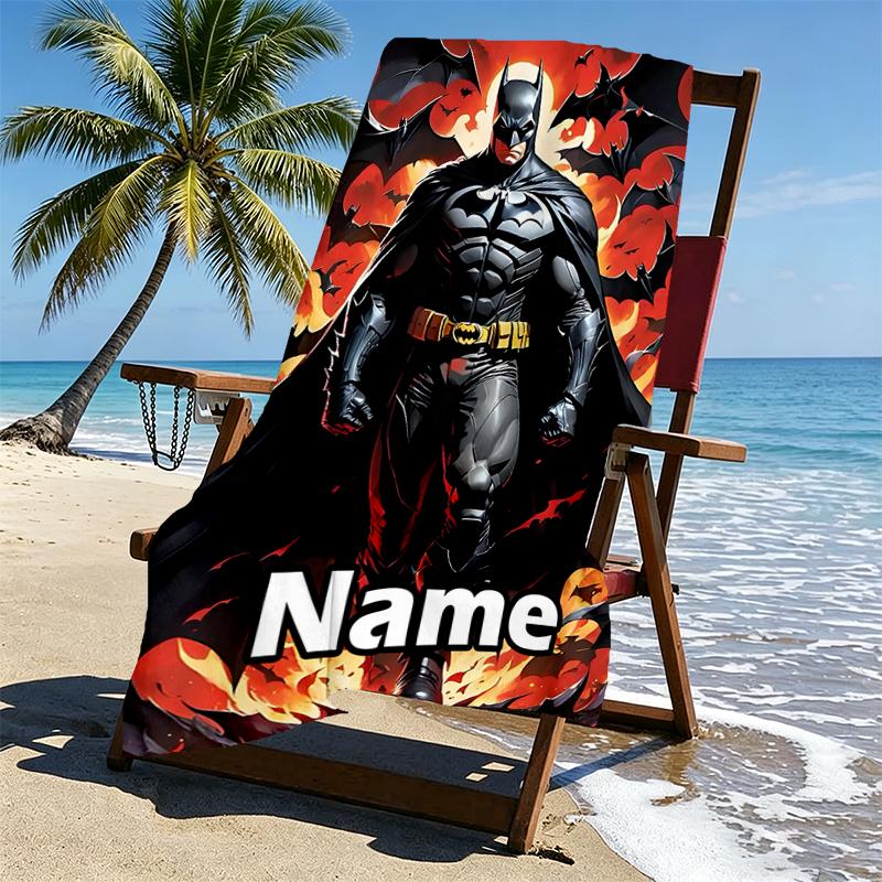 Custom Name Personalized Batman Print Beach Towel, for Trip Camping Beach Party Home Decor, Birthday Gift for Family & Friends