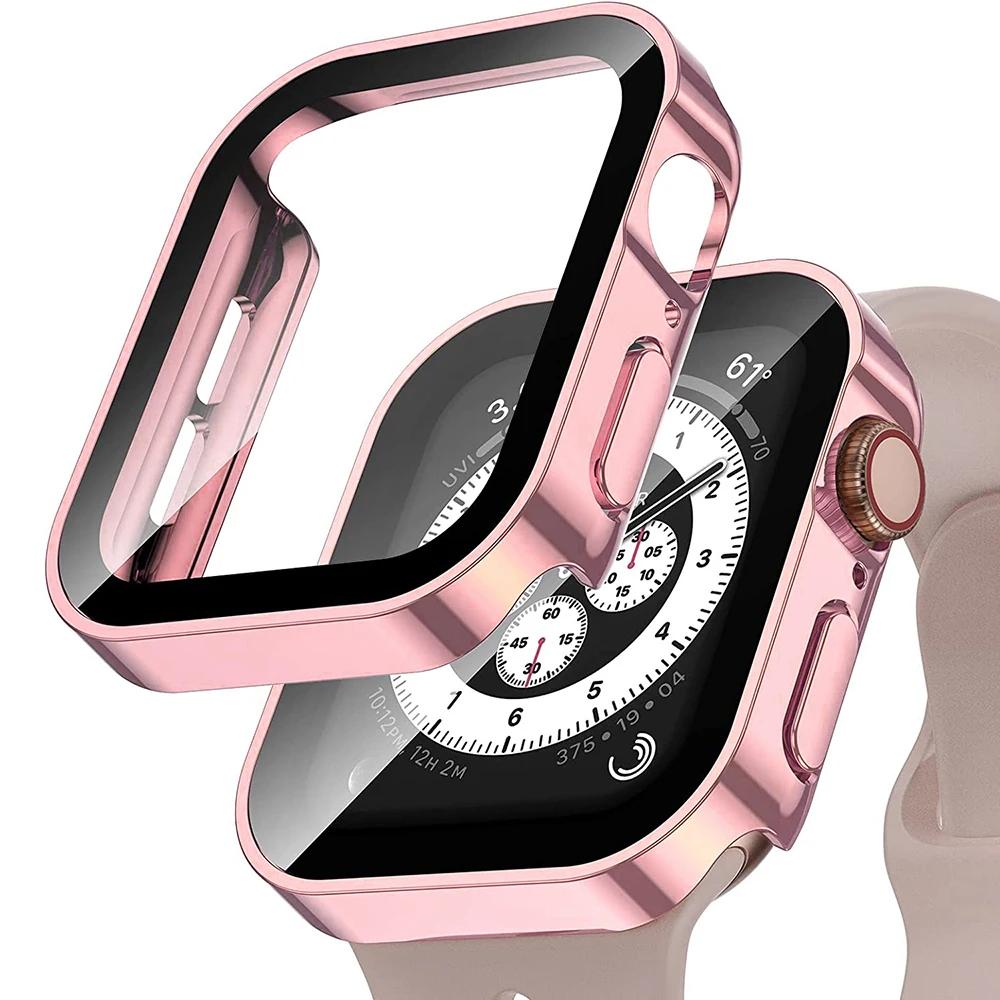 Водонепроницаемый чехол для Apple Watch 7 8 9 45мм 41мм 10 46мм 42мм Защитное стекло для экрана+Чехол-бампер для iWatch 4 5 SE 6 44мм 40мм