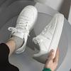 Women's Solid White Platform Sneakers - Autumn Casual Lace-Up, Round Toe, Height Increasing Sports Shoes