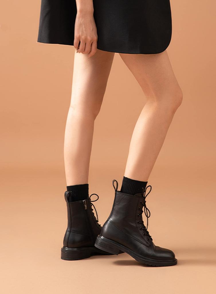 Оригинальные женские ботинки на шнуровке ZUYEE с низкой боковой молнией, кожаные, на каблуке, ботинки на шнуровке, ботинки, стиль, черные, 24,0 см