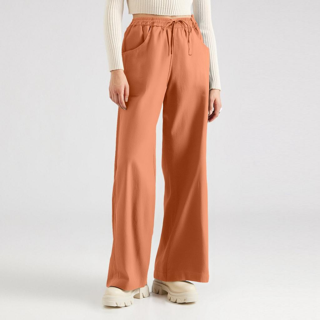 Women's Solid Color Wide Leg Pants With Elastic Waistband, Straight Leg, Loose Casual Pants