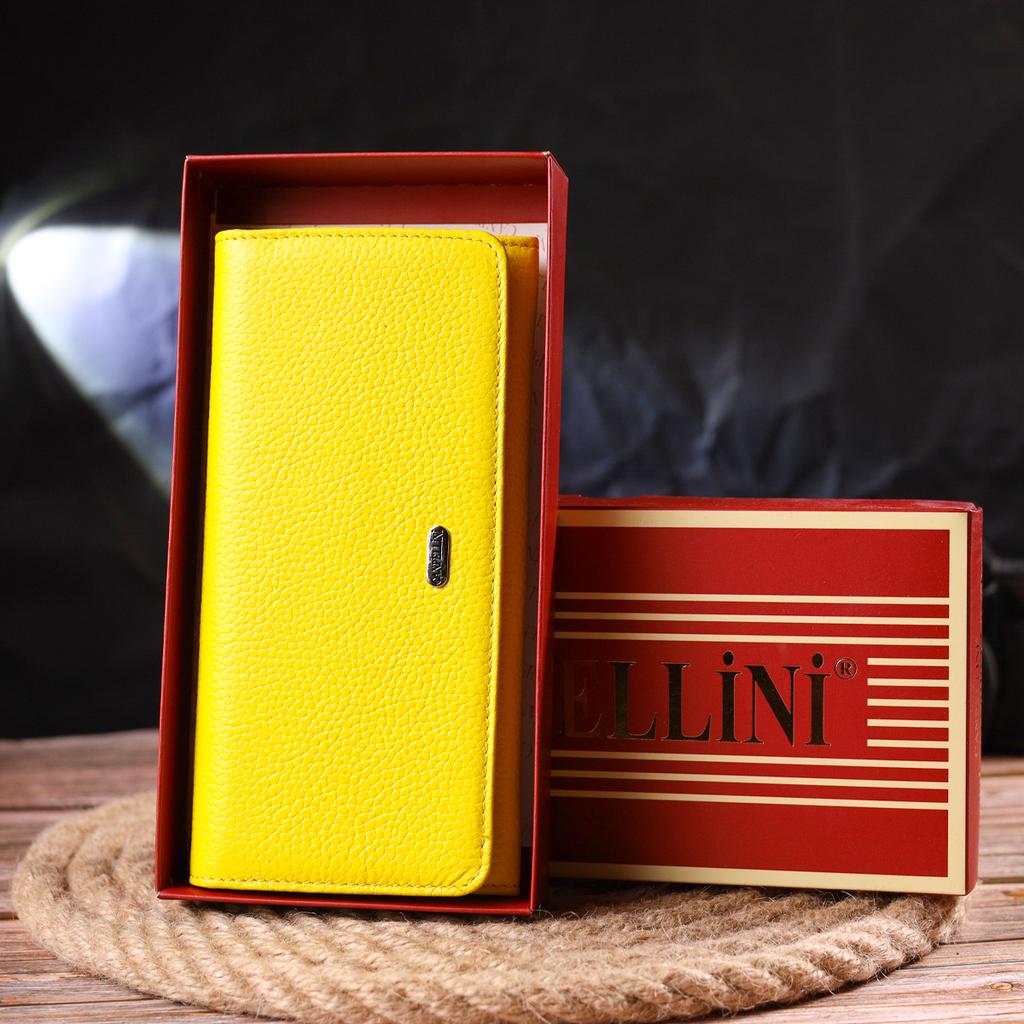 Яркий молодежный женский кошек из натуральной кожи флотар CANPELLINI Wallet 21612 Лимонный