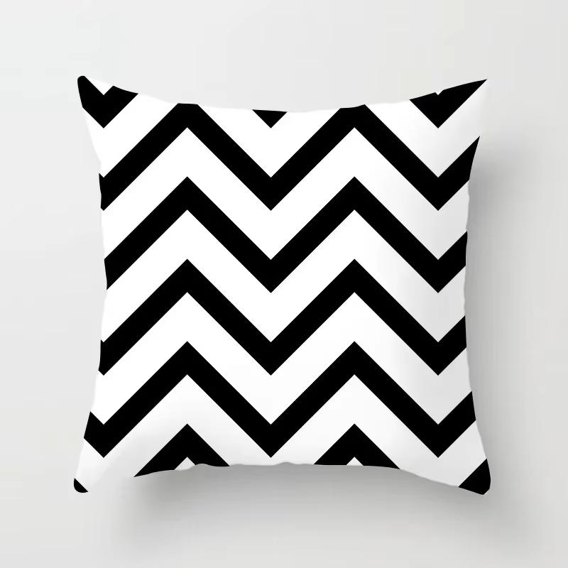 Double Sided Black White Geometric Pillowcase Polyester Striped Cushion Cover for Sofa Living Room and Modern Home Decor
