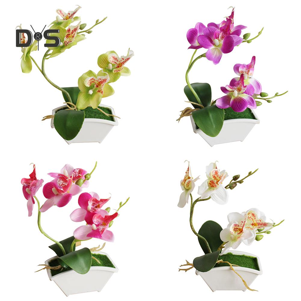 Artificial Butterfly Orchid Flower Phalaenopsis Home Office Decor with Flowerpot