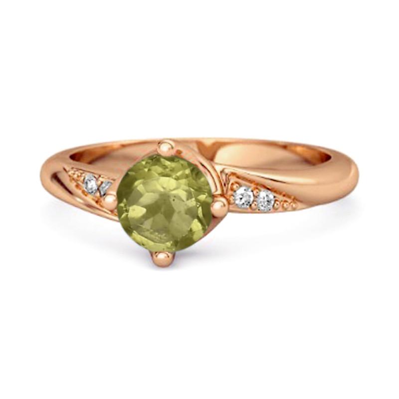 Peridot Classic Solitaire with Accent CZ Ring - Sterling Silver Rose Gold Vermeil