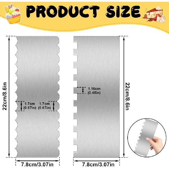 9 Inch Stainless Steel Cake Scraper Set Metal Cake Scraper Large Double Sided Patterned Stripe Edge Scraper Smoother, Cake Smoother Scraper for