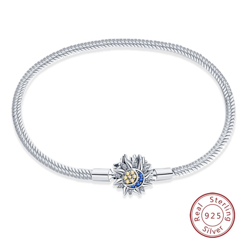 Браслеты из серебра 925 пробы 'Навсегда Любовь' Персиковое Сердце, Звезда, Луна, Самолет, Земля для Женщин, Подходят для DIY Шармов, Вечерние Украшения