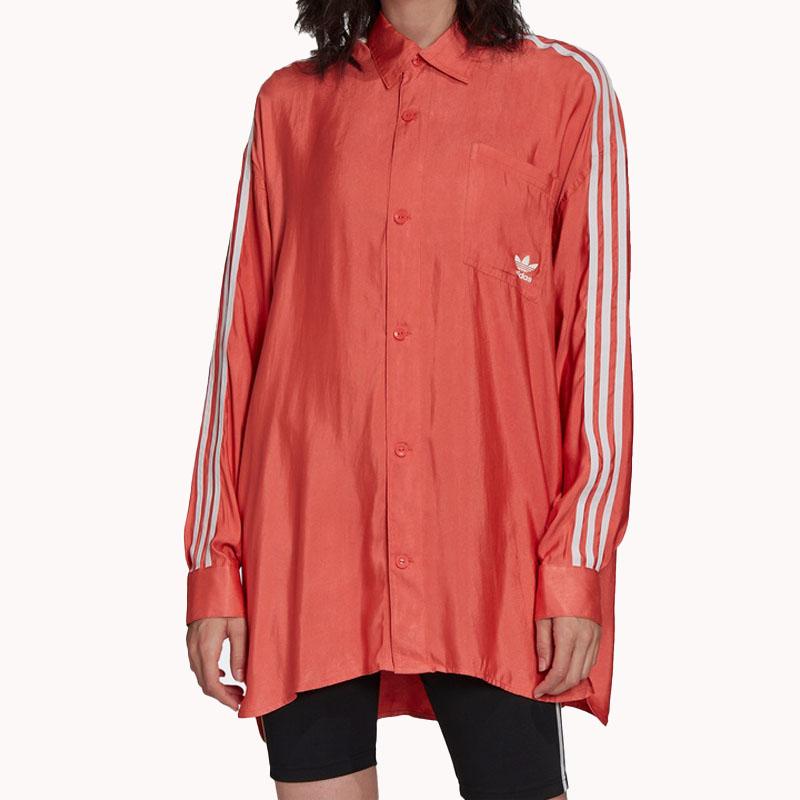 adidas Оригинальные рубашки женские светло-алый заостренный воротник умеренная рубашка FM2634