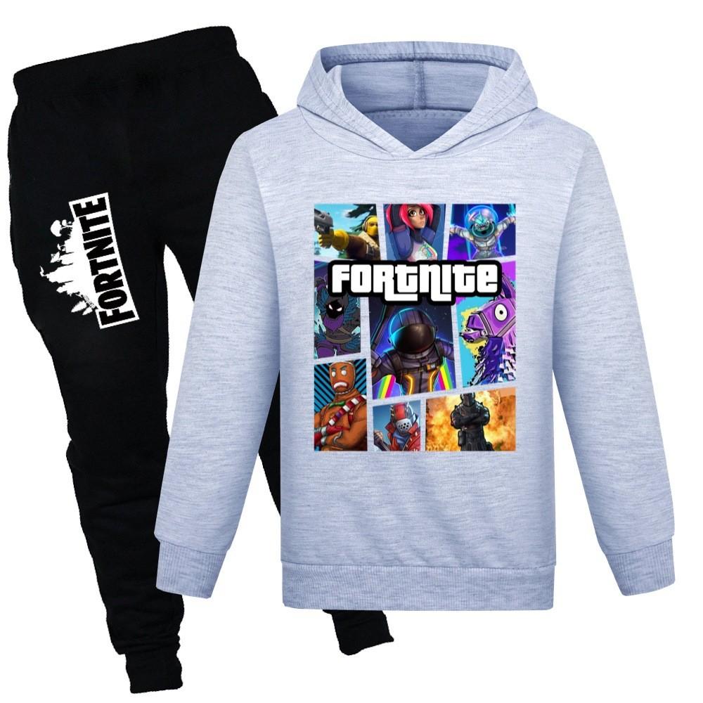 Fortnite Pattern Printing Cartoon Kids Sweater And Pants Set With Soft Cotton Fabric For Middle School Children