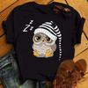 Cartoon Owl Printed Pure Cotton Tshirt with Cute Pattern for Unisex and Women Casual Round Neck Harajuku Style Short Sleeved Shirt