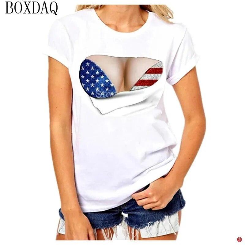 Женские летние крутые футболки, сексуальная перспектива, 3D-сиськи с принтом, женская футболка с короткими рукавами, летние уличные топы с круглым вырезом и узором груди