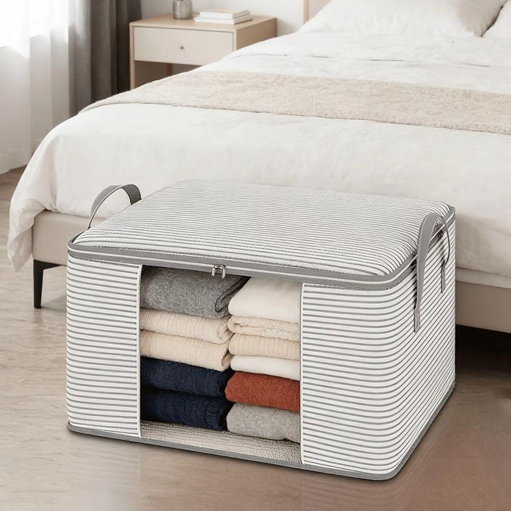 Large Capacity Striped Visible Storage Bag Non-Woven Fabric Quilt Storage Box Quilt Storage
