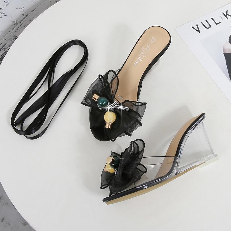 1098 Series 8cm Heel Women's Shoes Simple Slanted Heel Slipper Clear Wedge Slipper Heel Sandals Show Sandals LFD