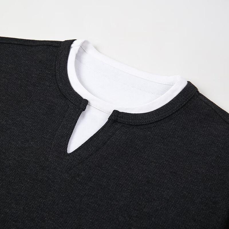 MiiOW Men's V-Neck Faux Two-Piece Warm Long Sleeve Tee