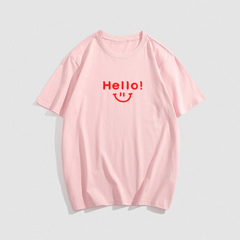 Летняя мужская футболка из хлопка со смайликом и принтом, уличный повседневный топ унисекс с коротким рукавом и круглым вырезом