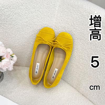 Увеличение роста 5 см замшевый бант круглый носок мелкий вырез туфли-лодочки женские 25 весна новый ретро слипоны балетки