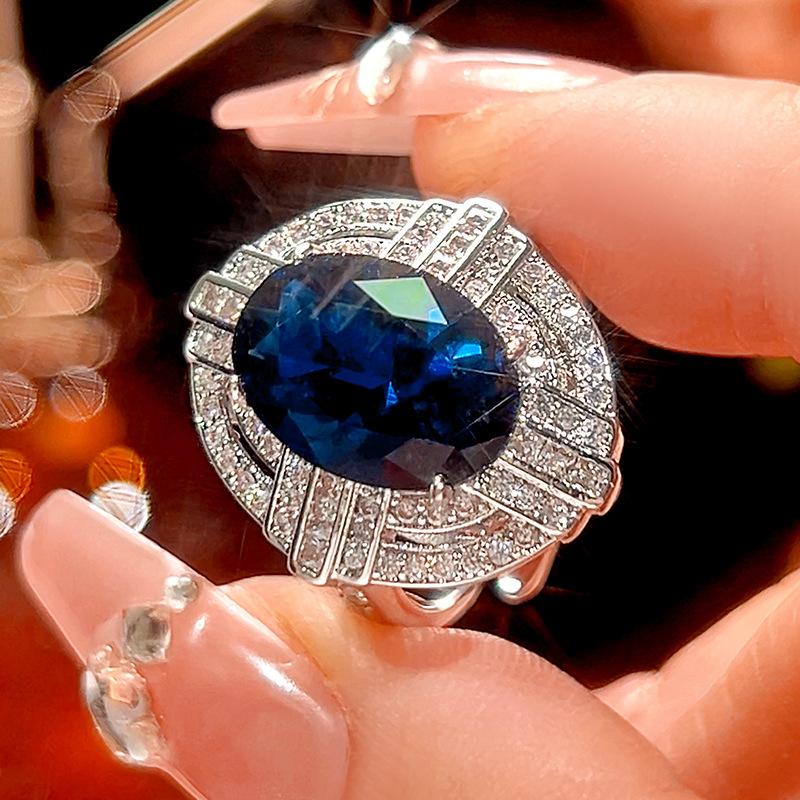 Luxury Oval Cut Red Blue Created Ruby Sapphire Ring Pendant Necklace CZ Adjustable Ring Fine Jewelry for Women Wedding Party