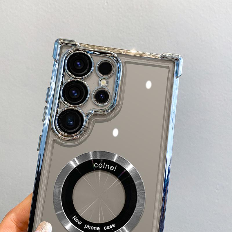 Роскошный магнитный чехол для беспроводной зарядки Samsung S25 S24 Ultra S23 FE S22 Plus, прозрачный противоударный защитный чехол для камеры