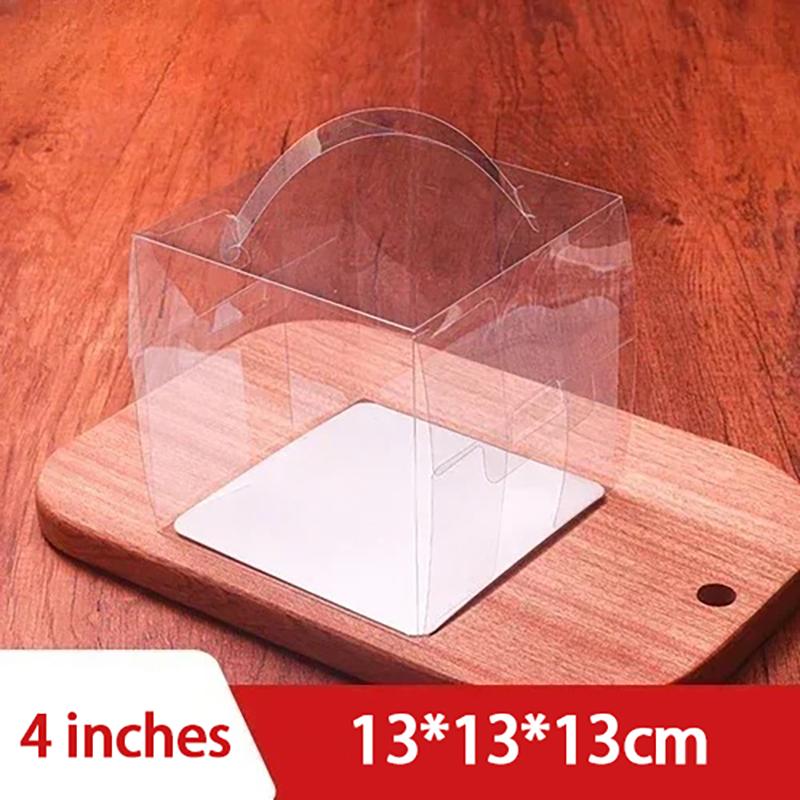 Прозрачная ручка для торта, мини-квадратный мусс, слоеное тесто, пластиковые упаковочные коробки, 5-дюймовая 6-дюймовая маленькая портативная коробка для выпечки десертов