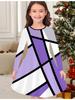 Girls' Autumn and Winter Fashion Dress, 3D Geometric Pattern Print  Round Neck Long Children's T-shirt Dress, Casual Versatile, Christmas Clothing