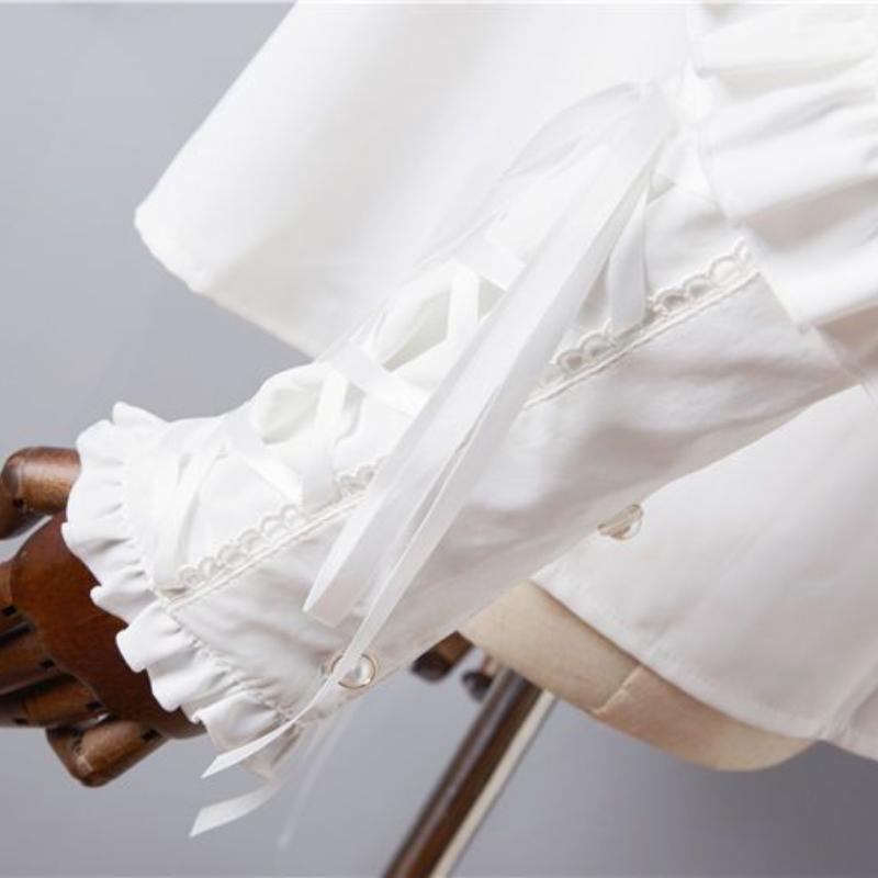 Женская одежда, винтажные однотонные блузки с рукавами Gigot в стиле Лолиты, сладкий топ для девочек, кружевные бандажные топы с оборками, готическая одежда Y2k, рубашки