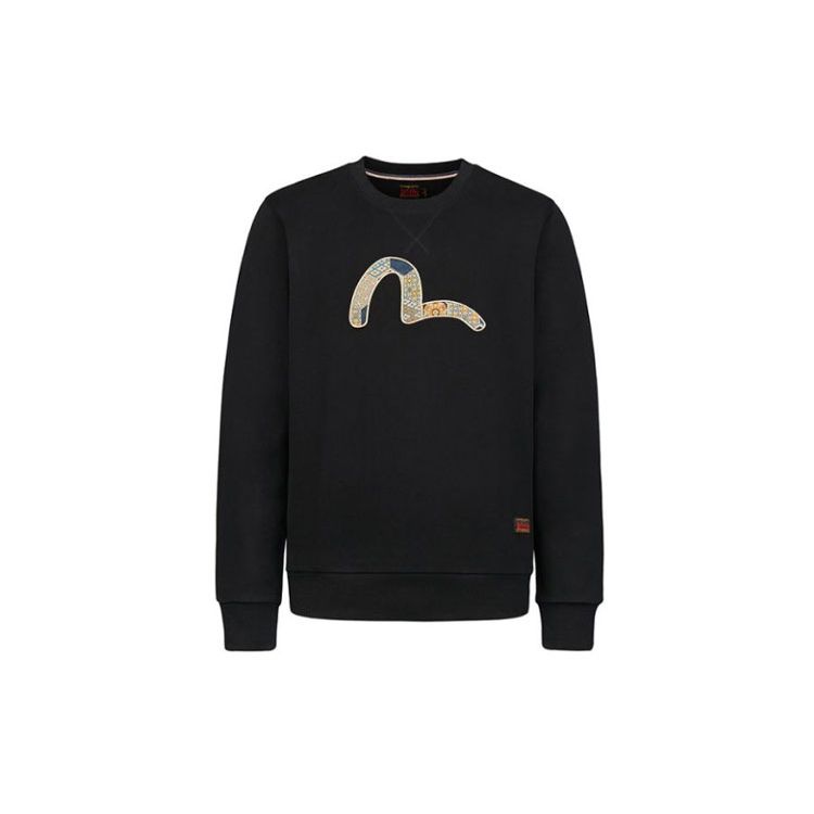 Evisu Japanese Jacquard Little Seagull Embroidered Round Neck Pullover Sweatshirt Men sweatshirt Black 2EAHTM0SW321XX