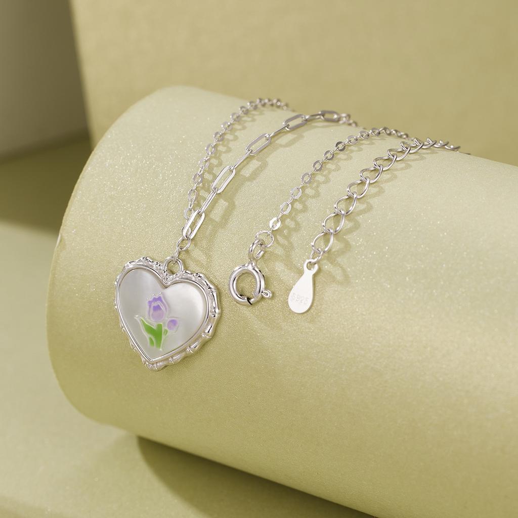 Серебряное ожерелье-тюльпан S925, эпоксидная натуральная подвеска в виде рябчика, милая маленькая свежая цепочка на ключицу, ювелирное изделие