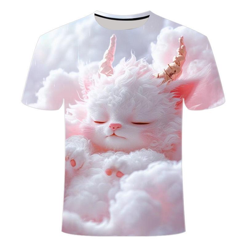 Летняя футболка 2024 года с коротким рукавом и принтом в виде 3D-принта из серии Sleepy Sheep для мужчин и женщин с круглым вырезом для детей