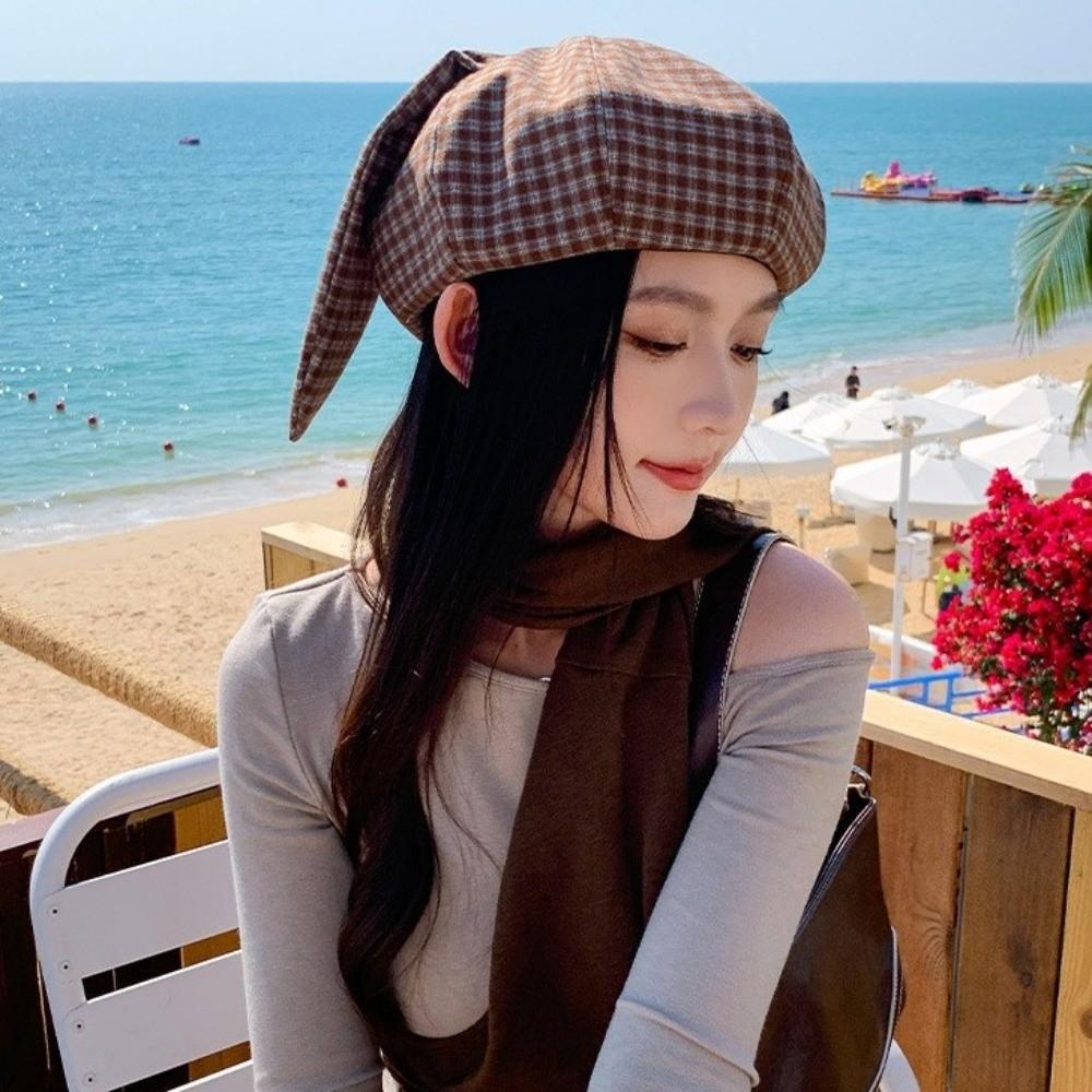 Versatile Plaid Beret Korean Style Spring Painter Cap Versatile Women Artist Hat Girls