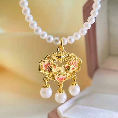 Ping An Lock Pearl Set Женское легкое роскошное ожерелье Новое китайское изделие ручной работы в китайском стиле