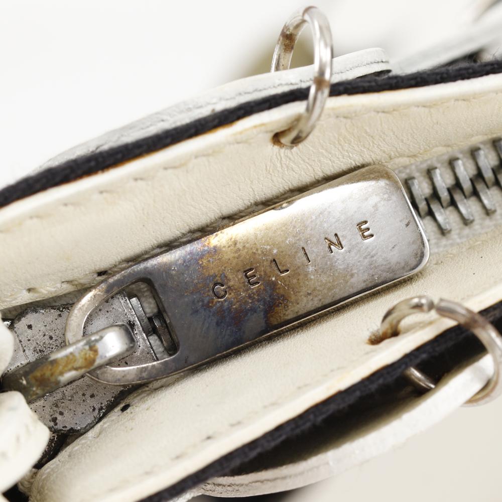 CELINE flour Shoulder Bag Off White/Black leather/canvas flour Women Used