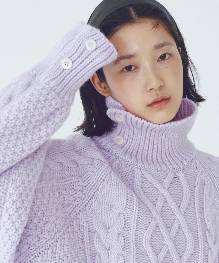 CITTA Wool Made Button High-Neck Grandma Kint_Ctk248(Lavender)