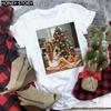 Kawaii Cartoon Merry Christmas Tree Graphics Women T-Shirts 90S Summer Short Sleeves Loose Round Neck Female Y2K Tops