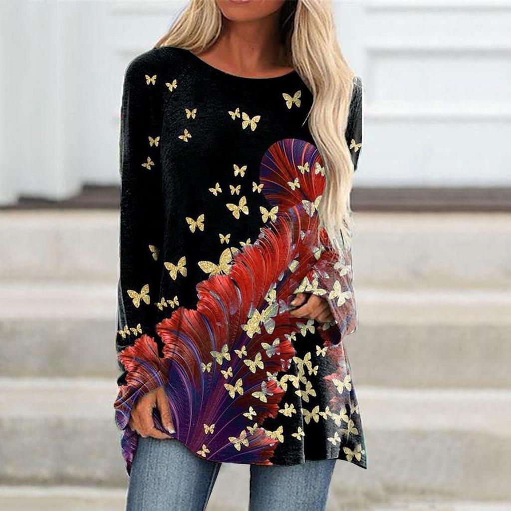 Осенние женские повседневные пуловеры с длинным рукавом и 3D принтом бабочки и круглым вырезом, футболки, женские модные топы, футболка, женские футболки, одежда