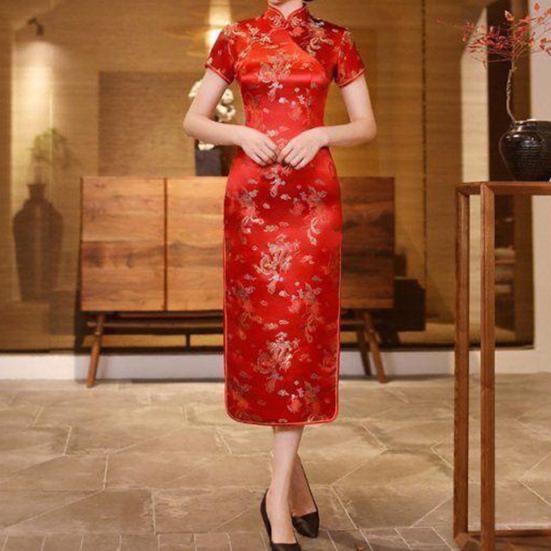 Леди Нижние юбки больших размеров, женский Cheongsam, элегантный длинный Cheongsam с высоким разрезом, классический женский стиль в китайском стиле, женское платье для свадебных вечеринок