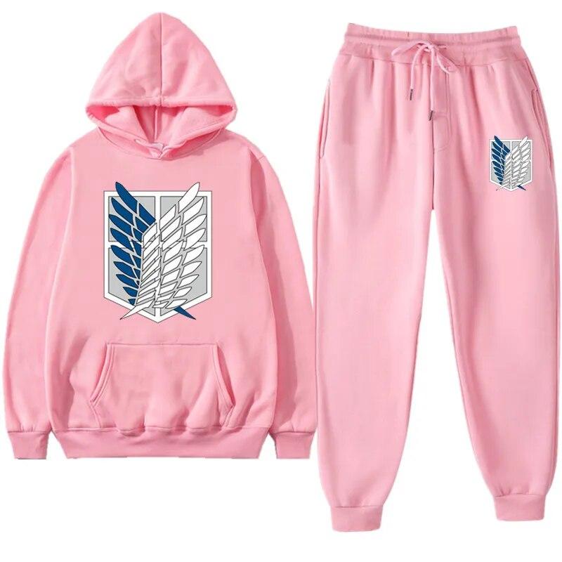 Anime Attack On Titan Levi Green Winter Tracksuit 2 Piece Set Hoodies Pants Sportwear Suit Hooded Sweatshirt Tracksuit Woman