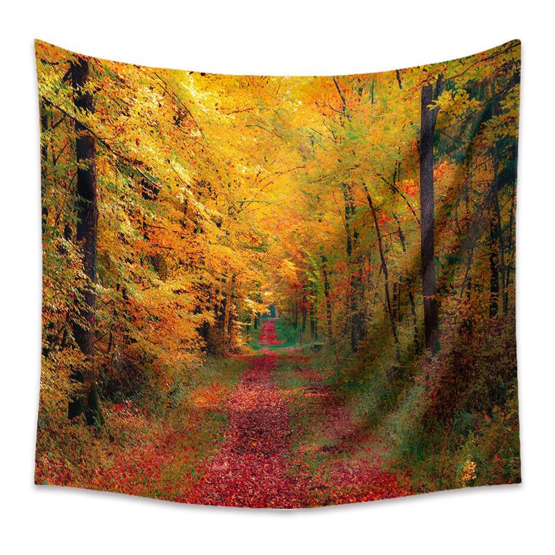 Autumn Yellow Forest Stream Landscape Print Pattern Tapestry Home Living Room Bedroom Wall Decor Background Cloth