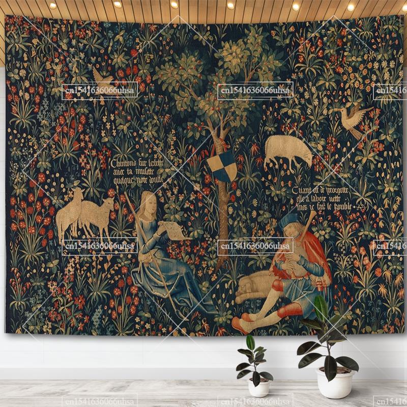 Medieval Unicorn Tapestry Wall Hanging For Home Decor Paintings Retro Hippie Tapestries Aesthetic Background Yoga Meditation