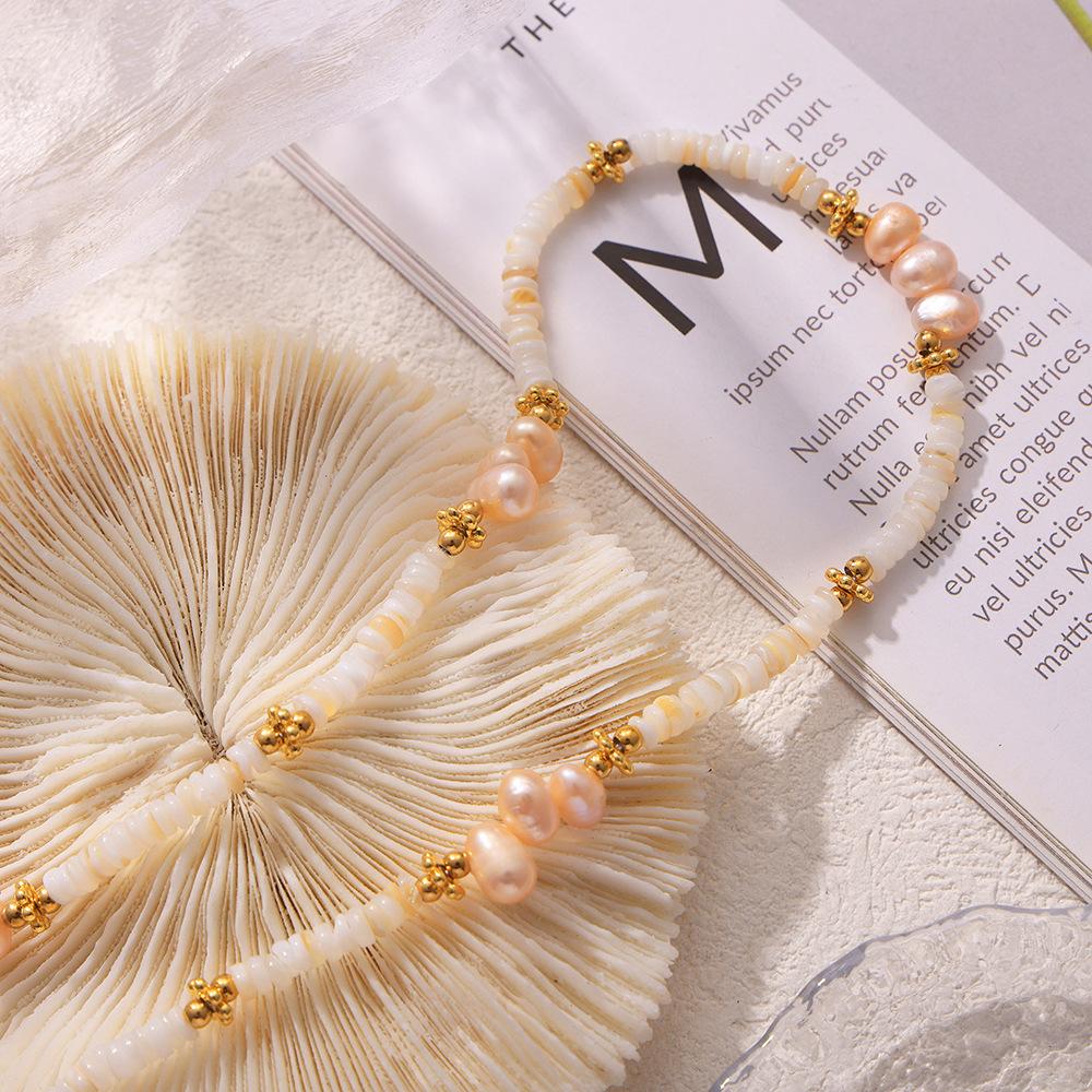 Ожерелье из натурального пресноводного жемчуга в стиле барокко с ракушками, ретро-стиль, титановая сталь, покрытая 18-каратным золотом