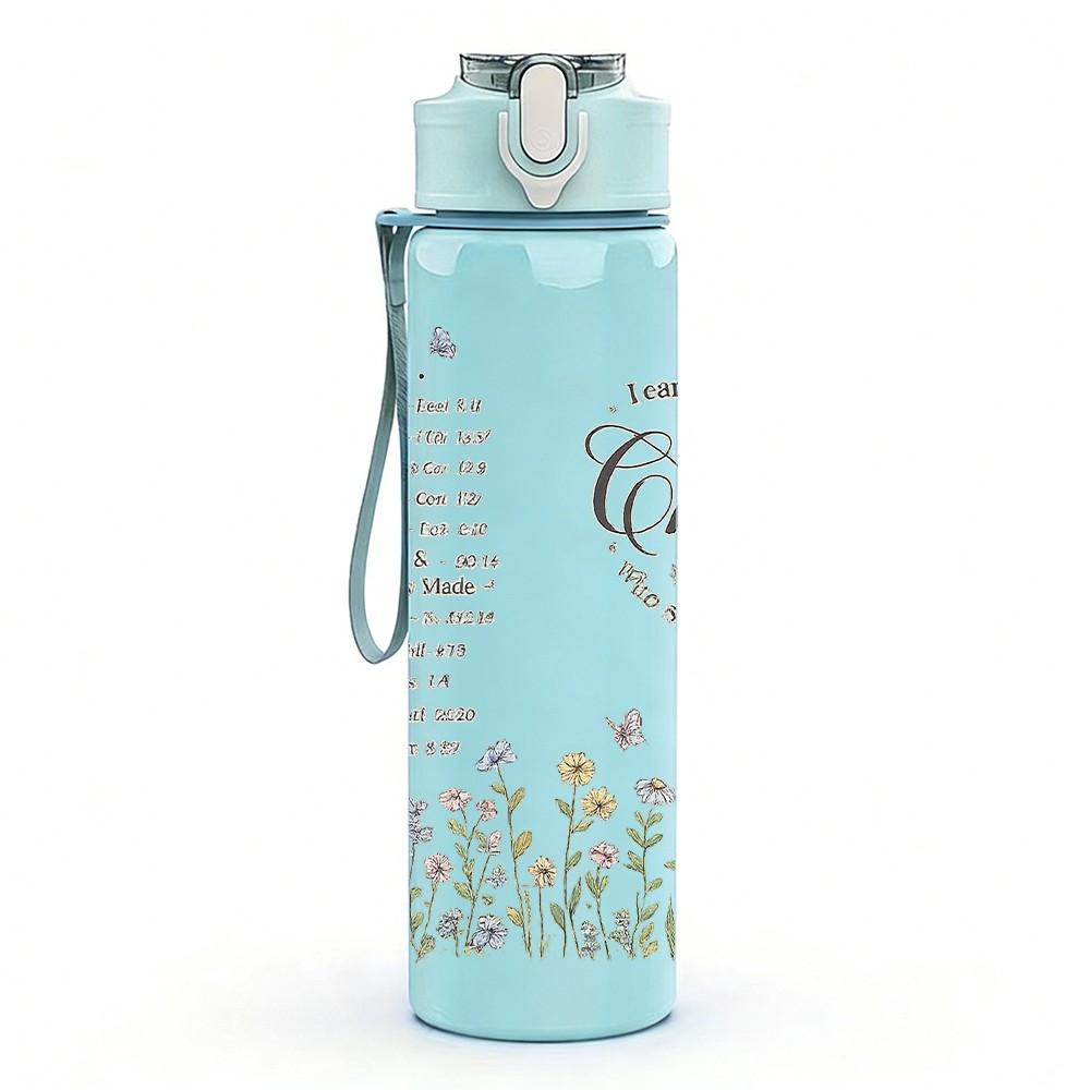 1PC Christ Faith Vintage Letter Print 750ml Color Plastic Sports Water Bottle Leakproof Flip Straw Lid Suitable for Sports Office Home Use