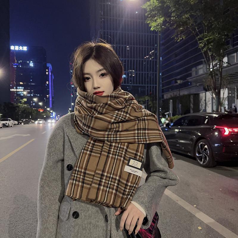Soft Waxy Imitation Cashmere Plaid Scarf Women's Winter Color Matching Versatile Warm Student Warm Scarf