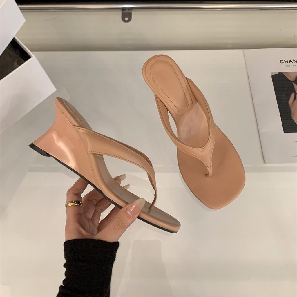 Высокие каблуки-клинья, шлепанцы, туфли феи, носить лето 2025, серебристые, французские маленькие сандалии, сандалии