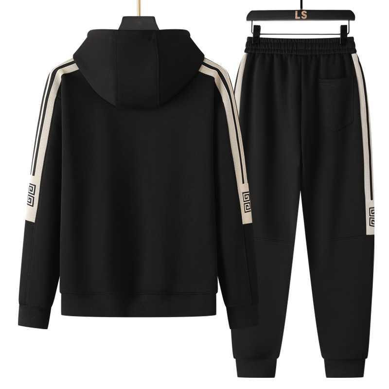 Мужская крутая красивая одежда, модные два комплекта молодой весенне-осенней толстовки с капюшоном для отдыха из чистого хлопка, спортивный костюм больших размеров