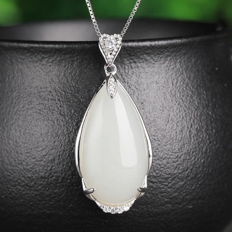 Танциз Стерлингового Серебра 925 Классическое Женское Нефритовое Ожерелье Кулон Циркон Модный Подарок
