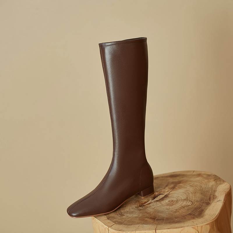 Krazing Pot Осенне-зимняя обувь из коровьего спилка на низком каблуке, сапоги для верховой езды, квадратный нос, сохраняющие тепло, высокие сапоги на молнии
