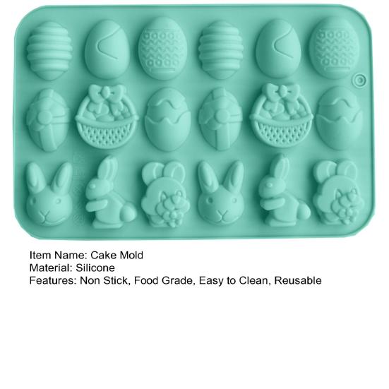 18 Cavity Cake Mold Non-stick Reusable Flexible Silicone Happy Easter Egg Rabbit Chocolate Baking Mould for Bakery